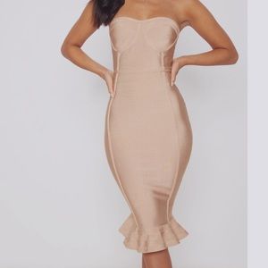 Pretty Little Thing Camel Bandage Midi Dress
